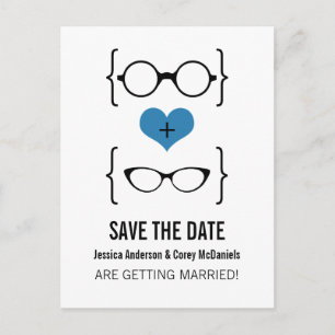 Blue Geeky Glasses Save the Date Postcard Ankündigungspostkarte