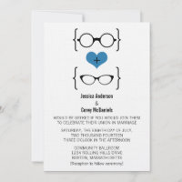 Blue Geeky Glasses Wedding Einladung