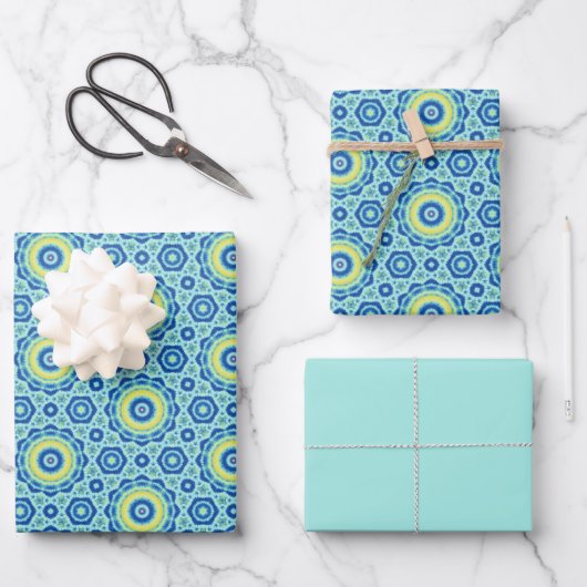 Blue Gefärbte Krawatte Mandala Patter Packpapier B Geschenkpapier Set (Vorderseite)