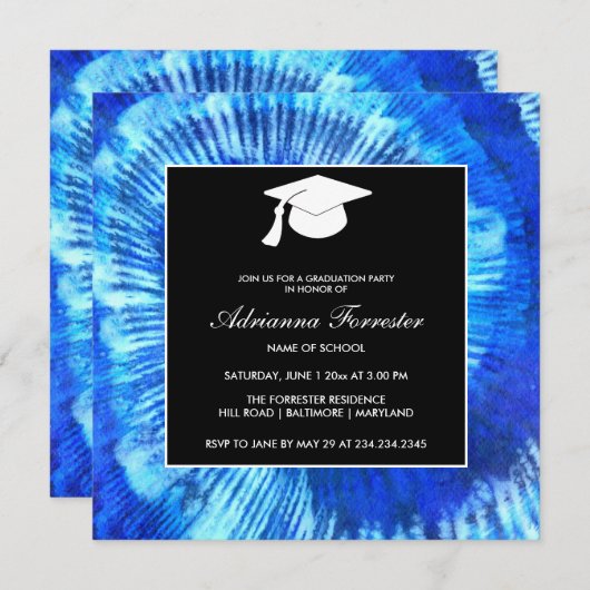 Blue Gefärbte Krawatte Pattern Abstrakt Abschluss Einladung (Vorne/Hinten)