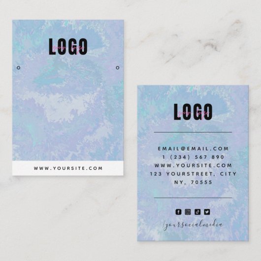 Blue Gefärbte Krawatte Watercolor Ohrringe Juwelen Visitenkarte (Vorne/Hinten)