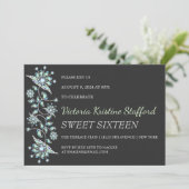 Blue Gems Floral Party Einladung (Stehend Vorderseite)