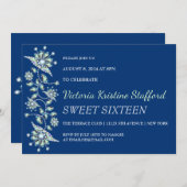 Blue Gems Floral Party Einladung (Vorne/Hinten)