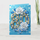 Blue Gems & Gold Pearl 80. Geburtstag Gruß Karte (Vorderseite)