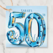 Blue Gemstone and Gold Glam 50th Birthday Geschenkanhänger (Vorderseite)