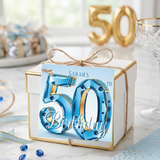 Blue Gemstone and Gold Glam 50th Birthday Geschenkanhänger