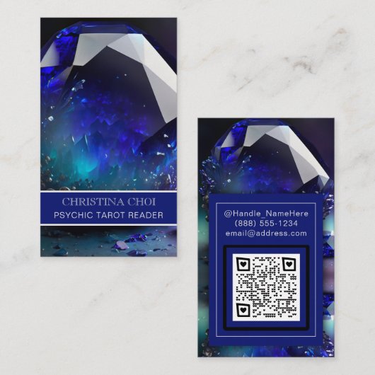 Blue Gemstone Crystal Psychal Tarot Reader QR Code Visitenkarte (Vorne/Hinten)