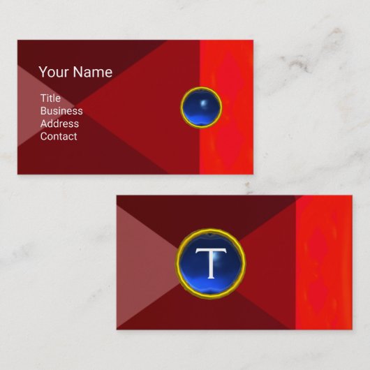 BLUE GEMSTONE MONOGRAM Ruby Red Abstrakt Geometric Visitenkarte (Vorne/Hinten)
