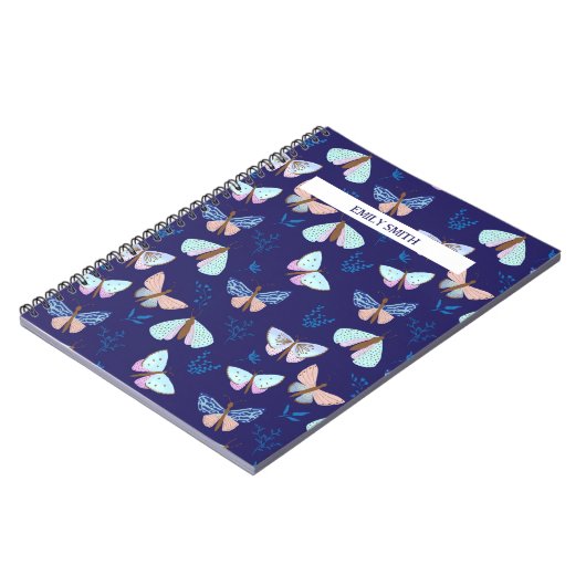 Blue Gemustert Butterfly Notebook mit rosa Akzent Notizblock (Linke Seite)