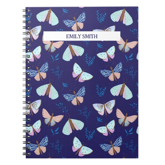 Blue Gemustert Butterfly Notebook mit rosa Akzent Notizblock (Vorderseite)