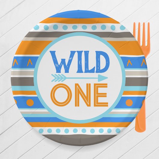 Blue Gemustert Wild One 1. Geburtstag Paper Teller