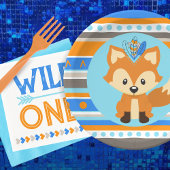 Blue Gemustert Woodland Fox Party Paper Teller