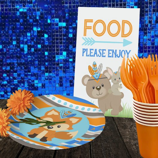 Blue Gemustert Woodland Fox Party Paper Teller