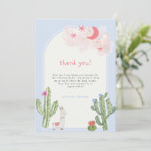 Blue Gender Neutral Boho Arch Cactus Baby Shower Dankeskarte (Stehend Vorderseite)