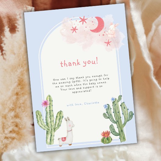 Blue Gender Neutral Boho Arch Cactus Baby Shower Dankeskarte
