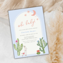 Blue Gender Neutral Boho Arch Cactus Baby Shower