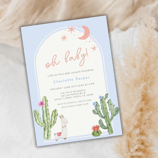 Blue Gender Neutral Boho Arch Cactus Baby Shower Einladung