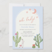 Blue Gender Neutral Boho Arch Cactus Baby Shower Einladung (Vorderseite)