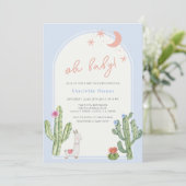 Blue Gender Neutral Boho Arch Cactus Baby Shower Einladung (Stehend Vorderseite)