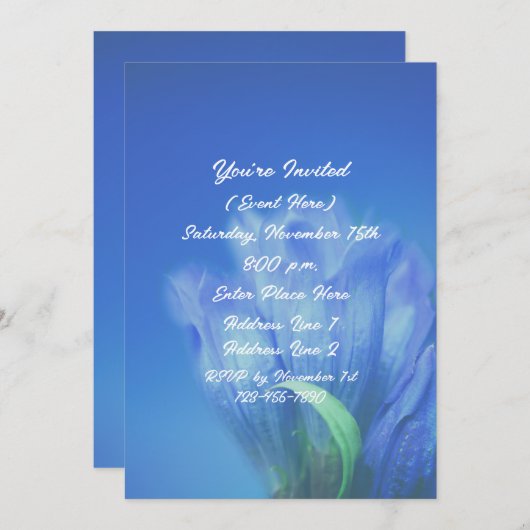 Blue Gentian Blume Party Einladung (Vorne/Hinten)