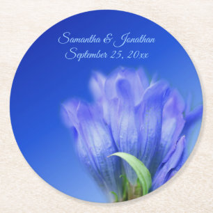 Blue Gentian Blume Personalisiert Wedding Runder Pappuntersetzer