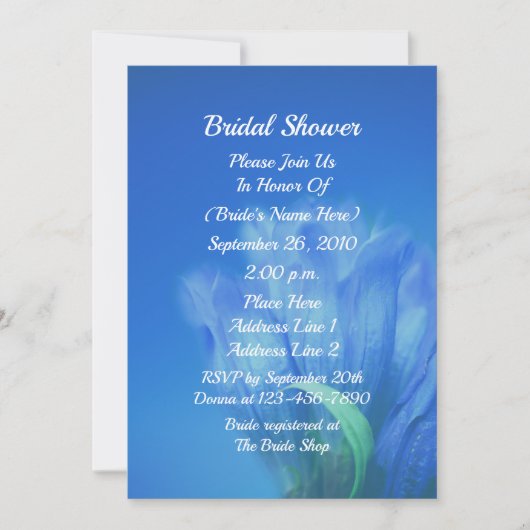 Blue Gentian Flower Bridal Shower  Einladung (Vorderseite)