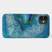 Blue Geode Agate Mit Monogramm Case-Mate iPhone Hülle (Rückseite (Horizontal))