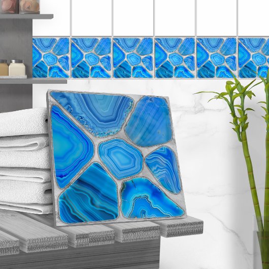 Blue Geode Agate Mosaik Blume art Fliese