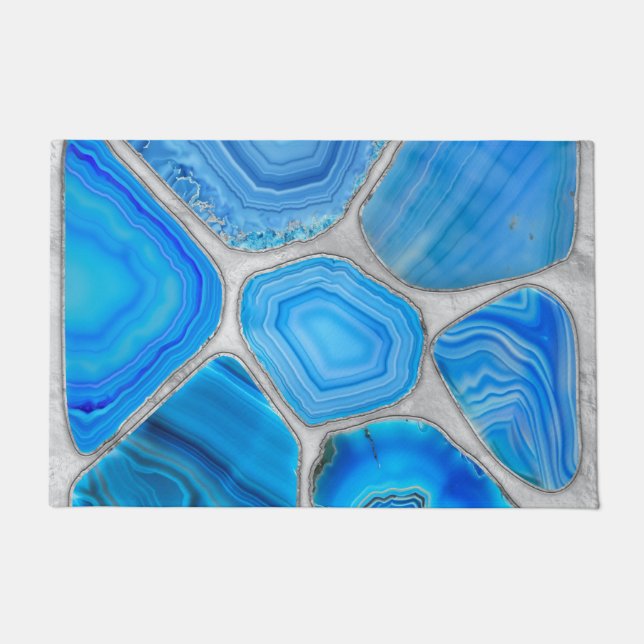 Blue Geode Agate Mosaik Blume art Fußmatte (Vorderseite)