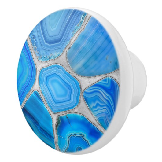 Blue Geode Agate Mosaik Blume art Keramikknauf (Rechts)