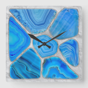 Blue Geode Agate Mosaik Blume art Quadratische Wanduhr