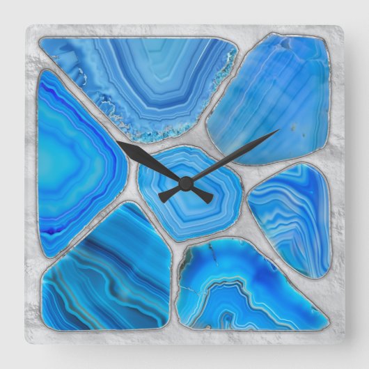 Blue Geode Agate Mosaik Blume art Quadratische Wanduhr (Vorderseite)