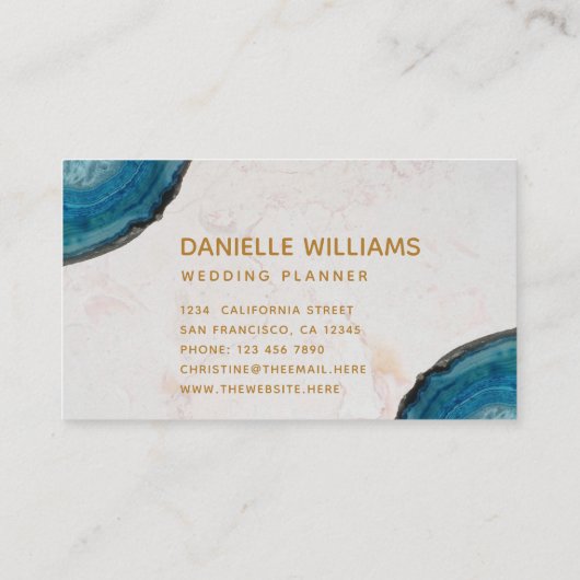 Blue Geode Agate White Marble Elegantes Skript Visitenkarte (Rückseite)