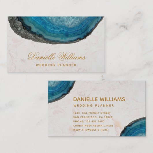 Blue Geode Agate White Marble Elegantes Skript Visitenkarte (Vorne/Hinten)