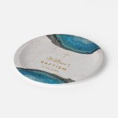 Blue Geode Boy Taufe Marble Gold Cross Pappteller (Schrägansicht)