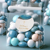 Blue Geode Boy Taufe Weiße Marmorgoldkreuz Runder Aufkleber