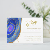 Blue Geode mit Gold Bat Mitzvah oder Bar Mitzvah RSVP Karte (Stehend Vorderseite)