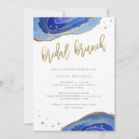 Blue Geode mit Gold| Brunch Einladung (Vorderseite)