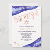 Blue Geode und Imitats Rose Gold Look Bat Mitzvah Einladung (Vorderseite)
