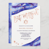 Blue Geode und Imitats Rose Gold Look Bat Mitzvah Einladung (Vorne/Hinten)