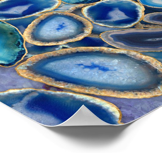 Blue Geodes crystal pattern Poster (Ecke)