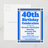 Blue Geometric 40. Geburtstag Einladung Postkarte (Vorne/Hinten)
