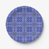 blue geometric and floral pattern pappteller (Vorderseite)