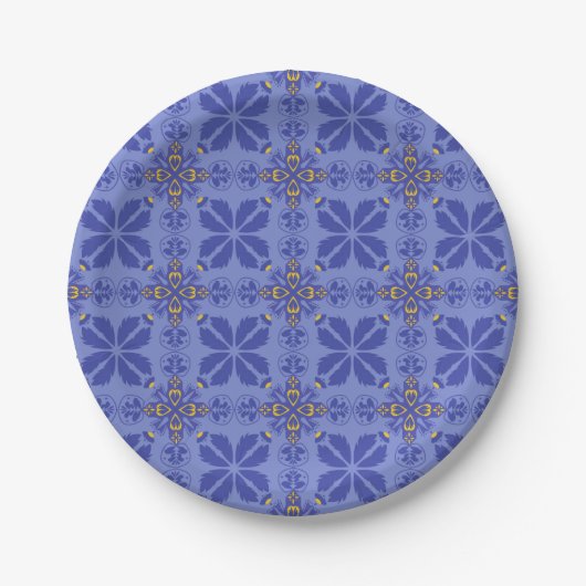 blue geometric and floral pattern pappteller (Vorderseite)