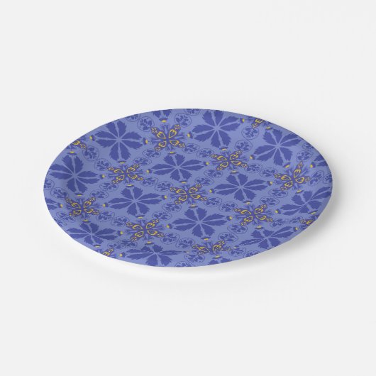 blue geometric and floral pattern pappteller (Schrägansicht)