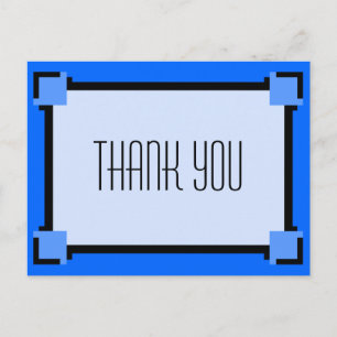 Blue Geometric Art Deco Vielen Dank Postcard Postkarte