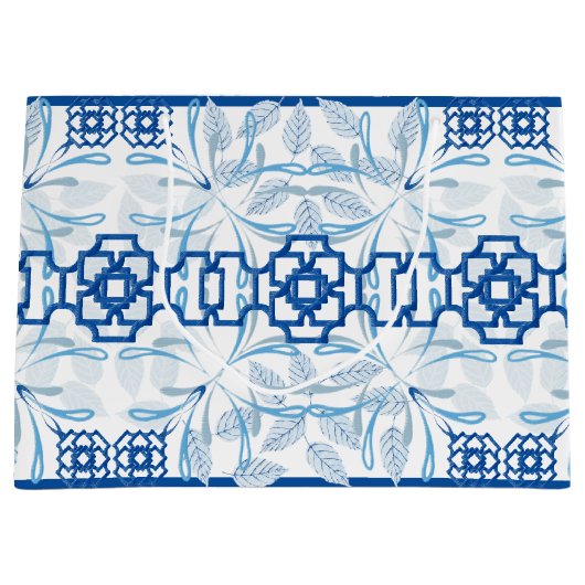 Blue Geometric Floral Chinoiserie | Hochzeit Große Geschenktüte (Vorderseite)