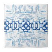 Blue Geometric Floral Chinoiserie Zen Pattern Fliese (Vorderseite)