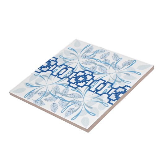 Blue Geometric Floral Chinoiserie Zen Pattern Fliese (Seite)