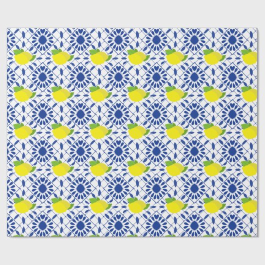 Blue Geometric Lemon Tile Geschenkpapier (Flach)
